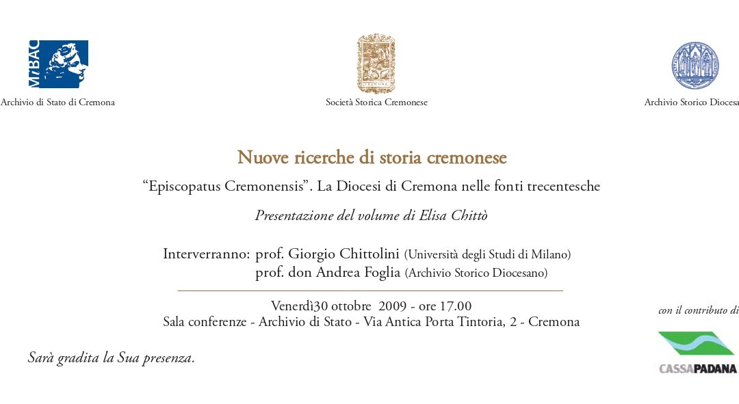 Episcopatus Cremonensis La Diocesi di Cremona nelle fonti trecentesche